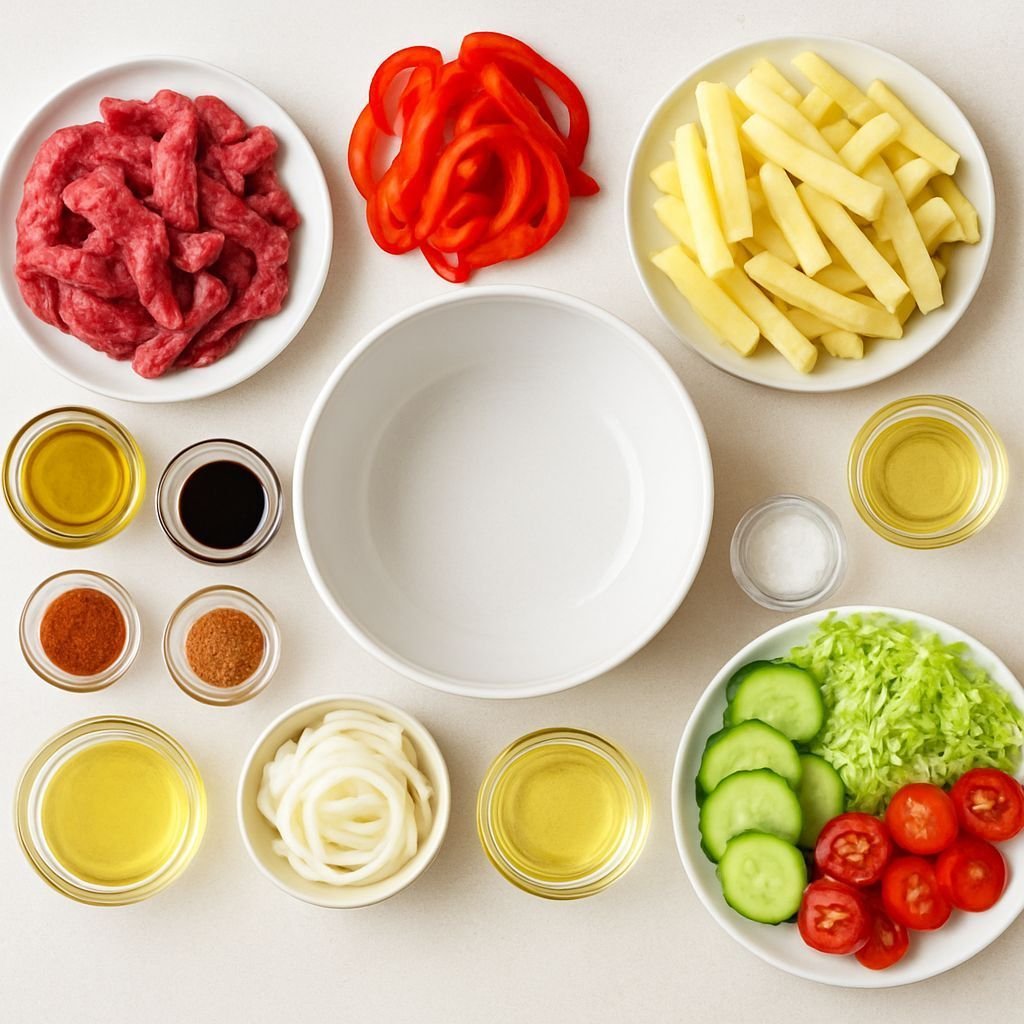 Ingridients-Steak-Fajitas-with-Fries-Fresh-Garden-Salad-Easy-FlavorPacked-Weeknight-Dinner