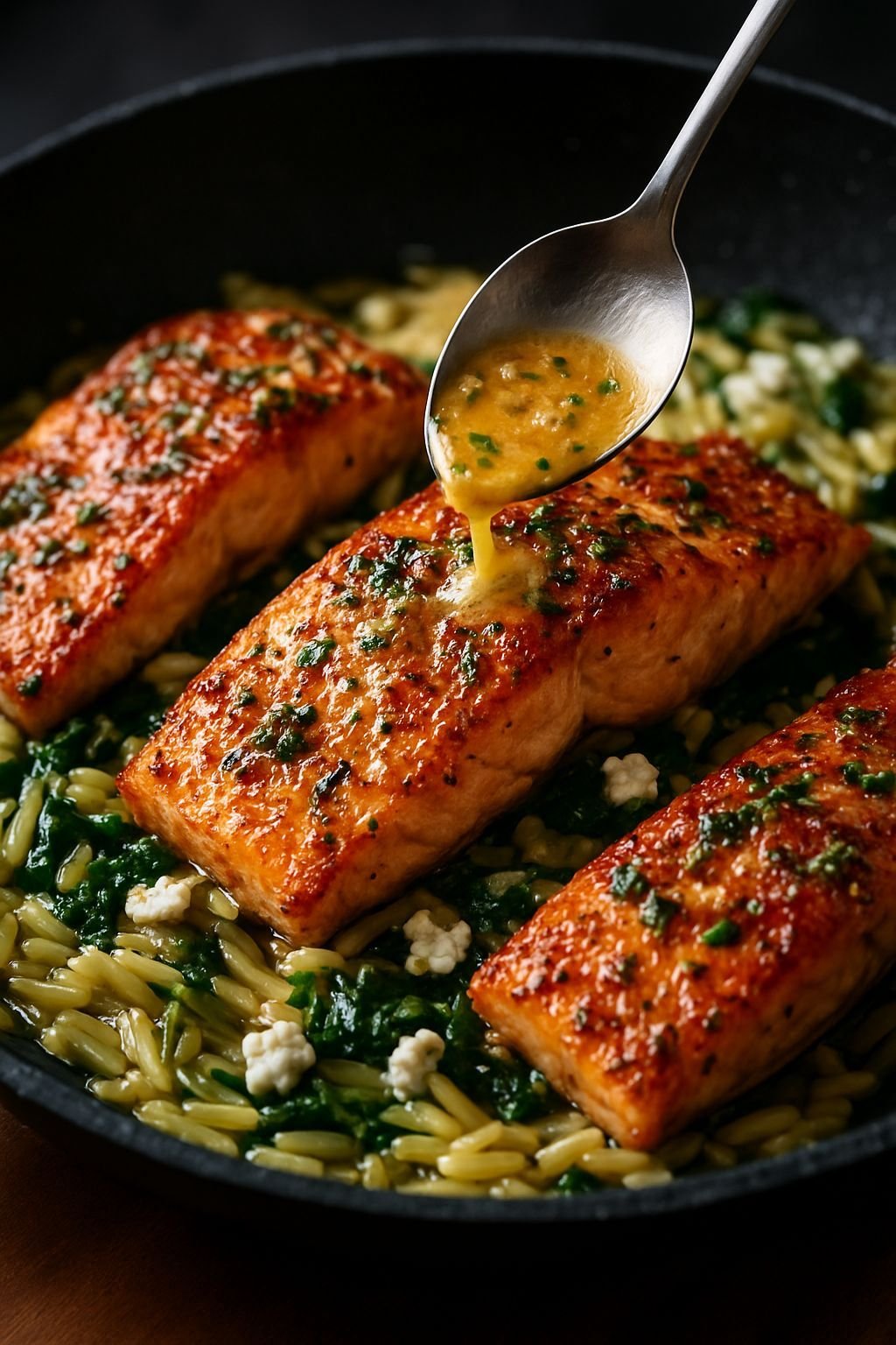 Lemon-Butter-Salmon-with-Orzo-Spinach-Feta-Easy-Weeknight-Recipe-Preparing-