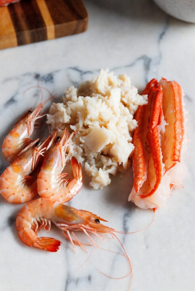 Fresh shrimp crab and lobster ingredients