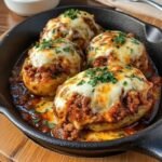 Stuffed potatoes with ground beef and melted cheese