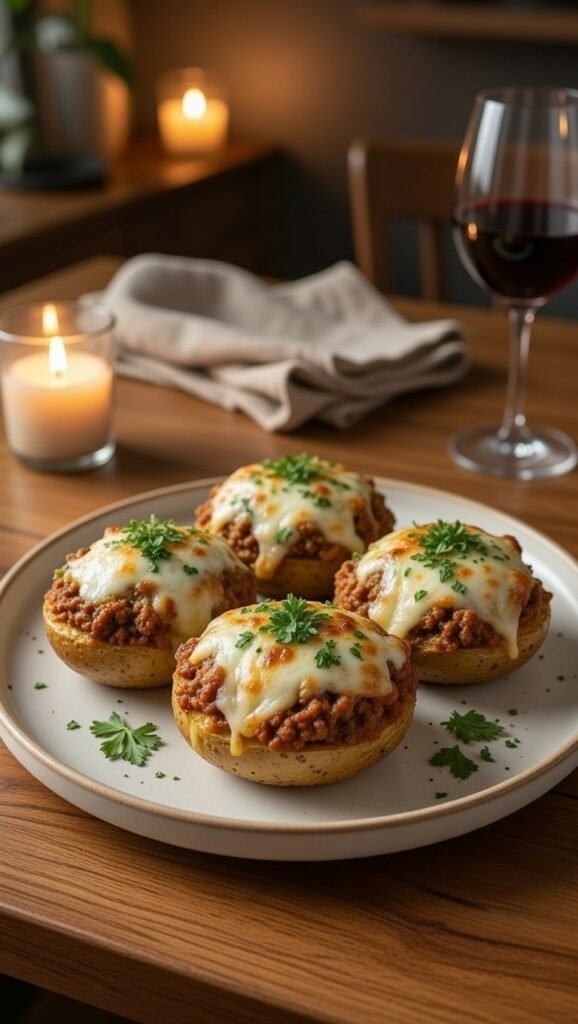 Stuffed potatoes served hot with parsley